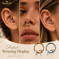 Anneau clicker délicat en titane G23 pour piercing de cartilage, motif floral, avec zircone cubique multi-coupes, pour septum, pour un style quotidien et de soirée