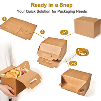Boîte à lunch en papier kraft écologique avec poignée, grande capacité, personnalisable avec logo imprimé, pour poulet frit à emporter