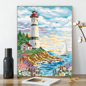 Pittura a olio personalizzata popolare con numeri Kit faro e casa in riva al mare pittura da parte di numeri di arte moderna decorazione decorativa - Product Image 2