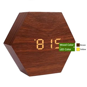 Khuyến Mãi Mới Lớn Hiển Thị Phòng Khách Trang Trí Nội Thất Lục Giác Điều Khiển Bằng Giọng Nói LED Đồng Hồ Bằng Gỗ LED Tối Giản Kỹ Thuật Số Bàn Đồng Hồ Báo Thức - Product Image 4