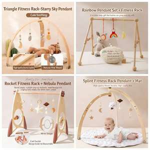 Gymnase de jeu <span class=keywords><strong>pour</strong></span> <span class=keywords><strong>bébé</strong></span> en bois naturel écologique avec ensemble de jouets mobiles suspendus et tapis doux <span class=keywords><strong>pour</strong></span> le développement de l'enfant et la coordination œil-main - Product Image 4