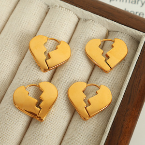 Heart-Shaped <b>Huggie</b> Earrings Gold Zinc Alloy Fashion Jewelry For Women - Product Image 1