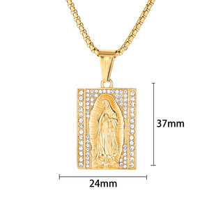 Collier avec pendentif personnalisé en acier inoxydable plaqué or 18 carats et zircon cubique, Vierge Marie, pour hommes et femmes - Product Image 6