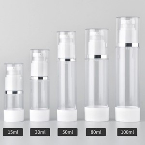 Transparent Vacuum Bottle 15ml 30ml 50ml With Silver Trim Cosmetic Lotion Dispenser For Face Cream Moisturizer - Product Image 3