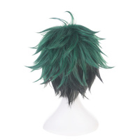 Perruque synthétique courte de 30 cm, mélange vert et noir, style Bobo, pour cosplay Midoriya Izuku de My Hero Academia, idéale pour les fêtes d'Halloween et les événements anime.