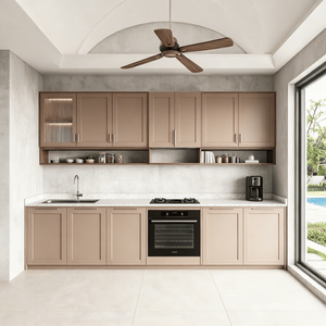 OPPOLIA Set di Mobili da <span class=keywords><strong>Cucina</strong></span> Monocromatici Stile Shaker Europeo, Ante in MDF Verniciato, Cappa Integrata, Vetro Goffrato, Design Moderno - Product Image 2