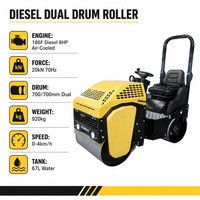 Compacteur à double tambour diesel 186F 8HP 20kN 70Hz 700mm avec direction hydraulique 920kg pour asphalte et sol