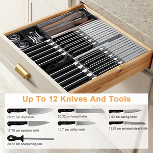 20 Knife Slots Eco-friendly Durable <b>Plastic</b> <b>Kitchen</b> Storage Organizer Wooden Knife Block Drawer - Product Image 2