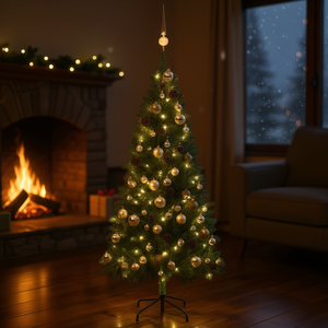 Árbol de Navidad Artificial Preiluminado de 70.9 Pulgadas con Luces LED Blancas Cálidas y Piñas, Decoración Navideña para Interiores - Product Image 2