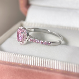 Bague tendance pour femme, plaquée or, sertie de zircone cubique rose en forme de cœur, bague de promesse pour cœur - Product Image 6