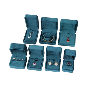 Luxury Teal / <b>Red</b> <b>Velvet</b> Jewelry Box Collection, Assorted Flip <b>Top</b> Boxes for Bridal Jewelry Packaging - Product Image 4