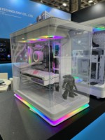 AOJIE OEM E ATX Tower Three Sided Glass Sea View Computer Case RGB Chassis Dual Chamber Gaming PC Case with LCD & Lighting Strip