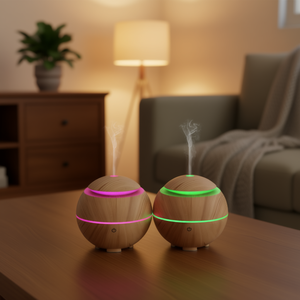 เครื่องกระจายกลิ่นอโรมาทรงกลมไม้ 300 มล. พร้อมไฟ LED สำหรับใช้ในบ้าน - Product Image 3