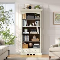 Bibliothèque haute arquée avec rangement, étagère à livres arquée à 5 niveaux de style farmhouse avec tiroirs, bibliothèque autoportante avec étagère réglable