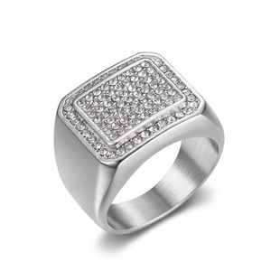 Bague carrée pour homme en micro-pavé de diamants, or et argent, bijoux géométriques tendance, cadeau - Product Image 5