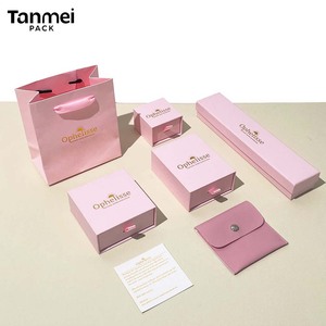 Ensemble d'emballage de luxe rose pour bijoux avec logo personnalisé, comprenant boîte cadeau en papier, tiroir coulissant, <span class=keywords><strong>sac</strong></span> de shopping et petite pochette, vente en gros, MOQ - Product Image 1