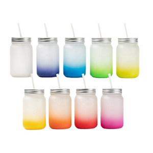New arrival Wholesale 16oz Gradient Colored Glass Frosted Sublimation Blanks Mason Jar with mental Lid and Plastic Straw