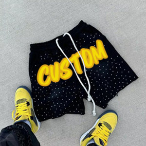<span class=keywords><strong>Pantaloncini</strong></span> da uomo oversize <span class=keywords><strong>neri</strong></span> in <span class=keywords><strong>cotone</strong></span> con logo vintage effetto distressed, lavaggio acido, streetwear, personalizzabili con strass, per l'estate - Product Image 4