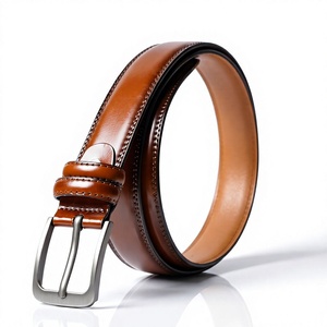 Cinturón Casual de Cuero Genuino para Hombre, Color Marrón, Hebilla de Aleación Plateada, Cuadrada, Sólida, Rectangular, Duradera, Moldeada en una Sola Pieza - Product Image 1
