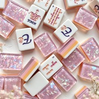Tuiles de Mahjong de Luxe de la Série Designer, Modernes, en Acrylique Nacré Violet, Motif Fleur de Glace, Écologiques, Acrylique 4 couches