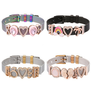 Pulsera <span class=keywords><strong>de</strong></span> Acero Inoxidable en Oferta, Joyería <span class=keywords><strong>de</strong></span> Boda Personalizada, Brazalete <span class=keywords><strong>de</strong></span> Acero Inoxidable con Piedras <span class=keywords><strong>de</strong></span> Diamante para Mujer - Product Image 1