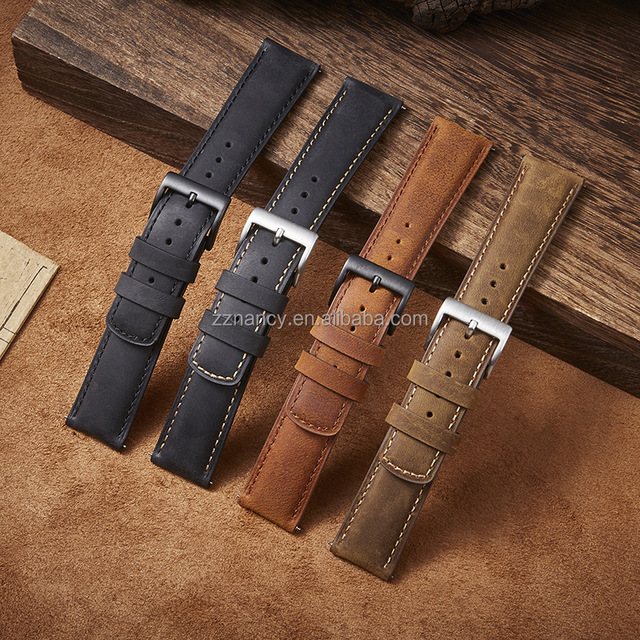Vintage Leather Watch Strap Quick Release 20mm 22mm Breathable Crazy Horse Leather Watch Band for Men