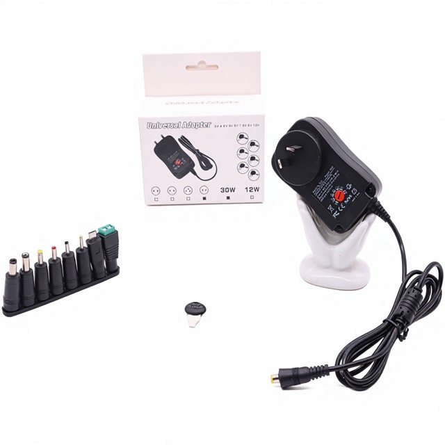100-240V AC 3-12V 30W Universal Power Supply Adapter with Plug Connection Wall Mount Design Multiple DC Tips