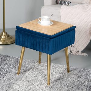 Tabouret rembourré en velours <span class=keywords><strong>bleu</strong></span>, tabouret <span class=keywords><strong>de</strong></span> canapé <span class=keywords><strong>de</strong></span> rangement avec pieds en métal, adapté au salon et à la chambre à coucher - Product Image 3