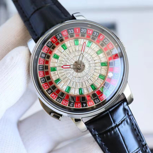 Reloj Mecánico de Diseño Premium con Diseño de Ruleta para Hombre, Esfera con Incrustaciones de Cristal, Correa de Cuero Negra, Reloj de Pulsera de Lujo - Product Image 2
