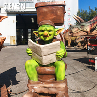 Troll Animatrónico Realista en el Inodoro, Figura Divertida en Movimiento, Estatua de Gnomo/Elfo de Fibra de Vidrio, Atracción para Parques de Halloween
