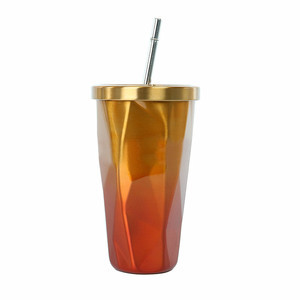 Vaso con Pajita de 500 ml con Diseño de Diamantes, Taza de Café de Acero Inoxidable con Aislamiento al Vacío de Doble Pared, con Pajita de Metal y Logotipo Personalizado - Product Image 5