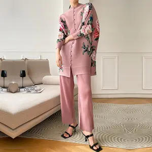 SIPO 2023 Summer New Design Muslim Floral Printed Pleated Shirt Women Sets Modest Fashion 2 Piece Co Ord Set Modest Wear