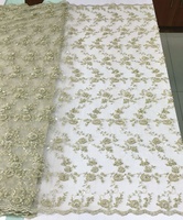 Tela de Encaje Tejida con Cuentas Doradas, Diseño Nuevo, para Vestidos de Novia y Bolsos, Resistente a la Contracción, Stock al por Mayor