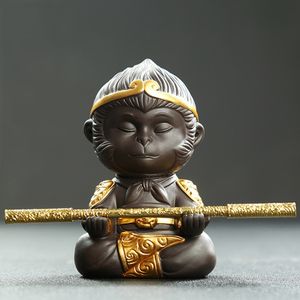7,3*6*11,8 Cm pequeño mono rey coche decoración sonrisa risa monje pequeña estatua de Buda de cerámica té mascota - Product Image 3