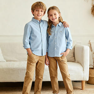 Petite commande en gros de chemises pour enfants en <span class=keywords><strong>lin</strong></span> et coton, couleur neutre, haut pour garçon, chemises à boutons, pantalons, t-shirt vintage pour tout-petits à boutons sur le devant - Product Image 1