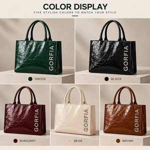 Sac fourre-tout en cuir PU brillant froissé pour femme GORFIA 2027, vert foncé, sac de voyage et de shopping, sacs à bandoulière tendance, OEM ODM - Product Image 6