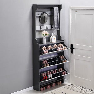 Meuble à chaussures ultra-plat de 17 cm avec porte-manteau, rangement gain de place pour l'entrée de la maison - Product Image 2