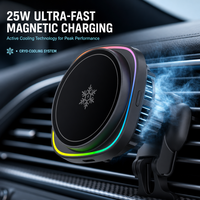 Chargeur de voiture sans fil rapide 25W PD QC3.0 avec protection OVP, support magnétique pour téléphone, LED colorées, en alliage d'aluminium ABS, pour grille d'aération
