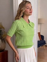 Nouvelle Collection Printemps 2026 – Chemise Élégante à Col Rabattu et Boutons, Tissée à la Main en Polyester/Coton, Manches Courtes, Effet Amincissant et Rajeunissant