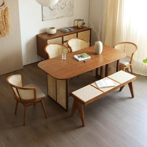 <span class=keywords><strong>Table</strong></span> à manger en bois massif Wabi-Sabi aux coins arrondis, style moderne et simple, pour petit appartement, combinaison <span class=keywords><strong>table</strong></span> et chaises - Product Image 3