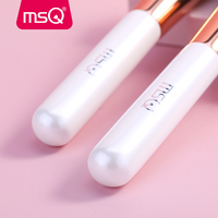 MSQ Lot de 15 pinceaux de maquillage professionnels, pinceau éventail blanc perlé pour fond de teint avec manche en or rose, entièrement fonctionnel