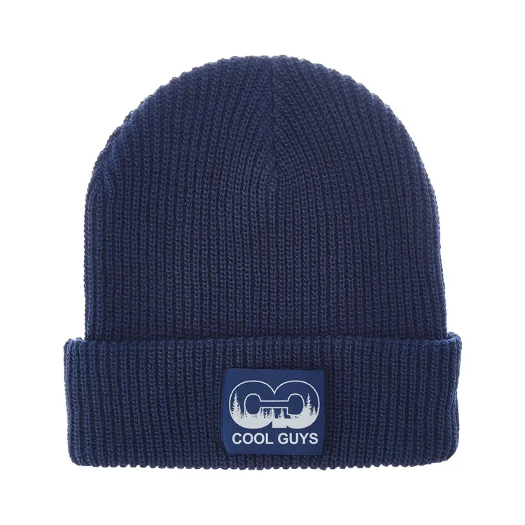 Custom Knit Cuffed Acrylic Slouchy Navy Blue Beanies Fisherman Skull Hats Winter Cap