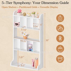 Wooden Perfume Storage Rack <b>Wall</b> <b>Mounted</b> Multi Layer Display <b>Shelf</b> For Cosmetics Toys Plants Black And White - Product Image 4