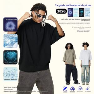 Nuova T-Shirt da Uomo 2025 in 100% Cotone, Vestibilità Ampia, Collo Alto, Maniche Corte, Scollo Rotondo, Orlo a Costine, Motivo Tinta Unita, Tessuto <span class=keywords><strong>Jersey</strong></span> - Product Image 2