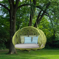Lit balançoire en rotin confortable jardin extérieur suspendu hamac chaise patio balançoire ronde balançoire deux personnes vertes lit de loisirs