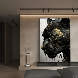 Pintura de animales de lujo moderna, lienzo de <span class=keywords><strong>Pantera</strong></span> de oro negro, póster impreso, pared de salón para dormitorio, Mural artístico decorativo - Product Image 3