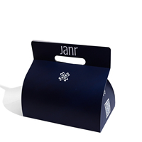 Boîte à pâtisserie personnalisée en carton bleu marine avec poignée, emballage portable en papier pour gâteaux, mousses, cupcakes, desserts, avec logo personnalisé