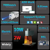 Nouvelle machine de gravure laser portable CNC refroidie par air, double source laser fibre 2W + laser bleu 10W, pour marquage d'étiquettes métalliques DXF/AI/DWG