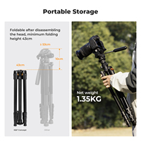 Trépied pliable en alliage de magnésium et d'aluminium K&F Concept O234A0+BV01+Clip pour téléphone avec tête 3 axes et verrouillage à boucle en plastique