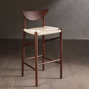 Taburete de Bar, Silla Alta, Asiento de Madera de Nogal Claro, Cojín Tejido, Muebles para Sala de Estar - Product Image 1
